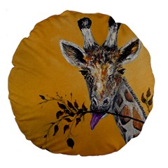 Giraffe Treat 18  Premium Round Cushion  by rokinronda