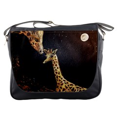 Baby Giraffe And Mom Under The Moon Messenger Bag by rokinronda