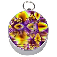 Golden Violet Crystal Palace, Abstract Cosmic Explosion Silver Compass by DianeClancy