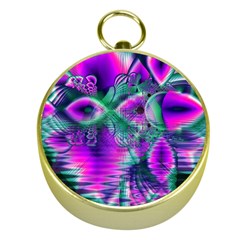  Teal Violet Crystal Palace, Abstract Cosmic Heart Gold Compass by DianeClancy