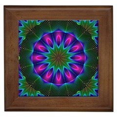 Star Of Leaves, Abstract Magenta Green Forest Framed Ceramic Tile by DianeClancy