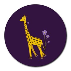 Purple Roller Skating Cute Cartoon Giraffe 8  Mouse Pad (round) by CreaturesStore