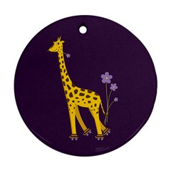 Purple Roller Skating Cute Cartoon Giraffe Round Ornament (two Sides) by CreaturesStore