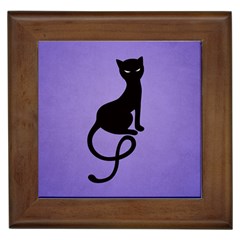 Purple Gracious Evil Black Cat Framed Ceramic Tile by CreaturesStore