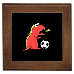 Black Cartoon Dinosaur Soccer Framed Ceramic Tile by CreaturesStore