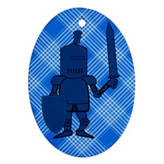 Blue Knight On Plaid Oval Ornament by StuffOrSomething