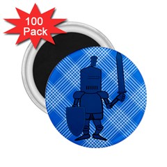 Blue Knight On Plaid 2 25  Button Magnet (100 Pack) by StuffOrSomething