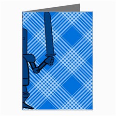 Blue Knight On Plaid Greeting Card by StuffOrSomething