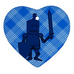 Blue Knight On Plaid Heart Ornament (two Sides) by StuffOrSomething