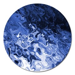 Blue Waves Abstract Art Magnet 5  (round) by LokisStuffnMore