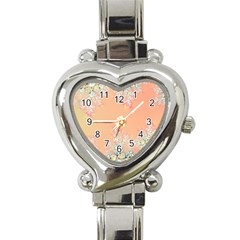 Peach Spring Frost On Flowers Fractal Heart Italian Charm Watch  by Artist4God