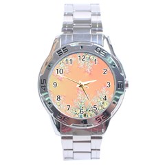 Peach Spring Frost On Flowers Fractal Stainless Steel Watch by Artist4God