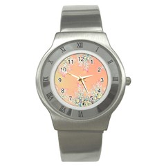 Peach Spring Frost On Flowers Fractal Stainless Steel Watch (slim) by Artist4God