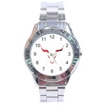 Stylized Symbol Red Bull Icon Design Stainless Steel Watch Front