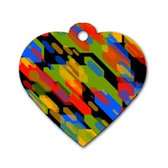 Colorful Shapes On A Black Background Dog Tag Heart (one Side) by LalyLauraFLM