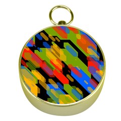 Colorful Shapes On A Black Background Gold Compass by LalyLauraFLM