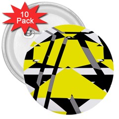 Yellow, Black And White Pieces Abstract Design 3  Button (10 Pack) by LalyLauraFLM