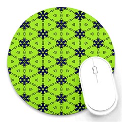 Blue Flowers Pattern Round Mousepad by LalyLauraFLM