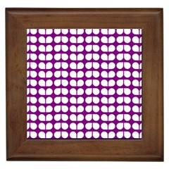 Purple And White Leaf Pattern Framed Ceramic Tile by GardenOfOphir