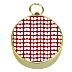 Red And White Leaf Pattern Gold Compass by GardenOfOphir