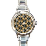 Faux Animal Print Pattern Round Italian Charm Watch Front