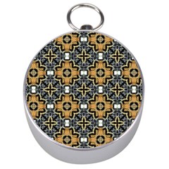 Faux Animal Print Pattern Silver Compass by GardenOfOphir