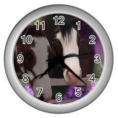 Two Horses Wall Clock (silver) by JulianneOsoske