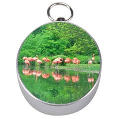 Flamingo Birds At Lake Silver Compass by yoursparklingshop