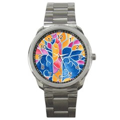 Yellow Blue Pink Abstract  Sport Metal Watch by OCDesignss