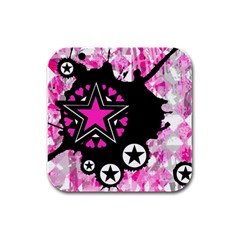 Pink Star Splatter Drink Coasters 4 Pack (square) by ArtistRoseanneJones