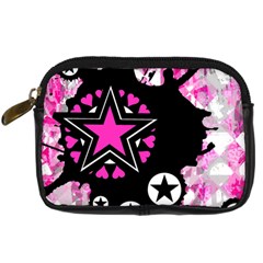 Pink Star Splatter Digital Camera Leather Case by ArtistRoseanneJones