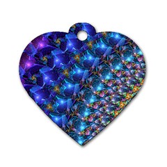 Blue Sunrise Fractal Dog Tag Heart (one Side) by KirstenStar