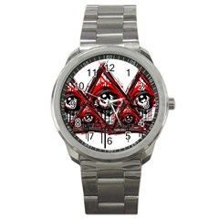 Red White Pyramids Sport Metal Watch by teeship