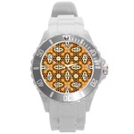 Faux Animal Print Pattern Round Plastic Sport Watch (L) Front
