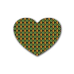 Green Yellow Rhombus Pattern Rubber Coaster (heart) by LalyLauraFLM