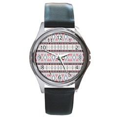 Fancy Tribal Border Pattern Soft Round Metal Watches by ImpressiveMoments