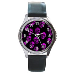 Purple Skulls  Round Metal Watches by ImpressiveMoments