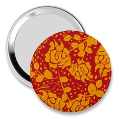 Floral Wallpaper Hot Red 3  Handbag Mirrors by ImpressiveMoments