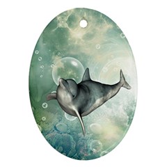 Funny Dswimming Dolphin Oval Ornament (two Sides) by FantasyWorld7