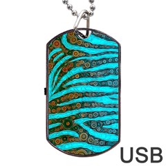 Turquoise Blue Zebra Abstract  Dog Tag Usb Flash (two Sides)  by OCDesignss