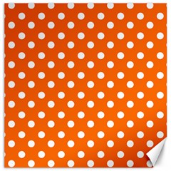 Orange And White Polka Dots Canvas 16  X 16   by GardenOfOphir