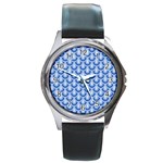 Awesome Retro Pattern Blue Round Metal Watches Front