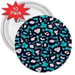 Turquoise Black Cheetah Abstract  3  Buttons (10 pack)  Front