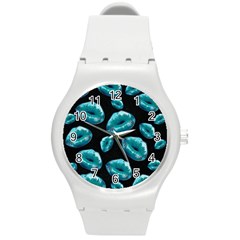 Turquoise Sassy Lips  Round Plastic Sport Watch (m) by OCDesignss