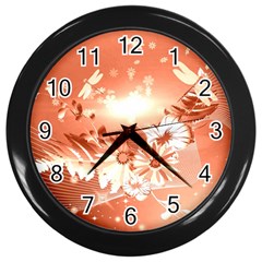 Amazing Flowers With Dragonflies Wall Clocks (black) by FantasyWorld7