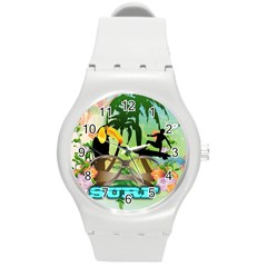 Surfing Round Plastic Sport Watch (m) by FantasyWorld7