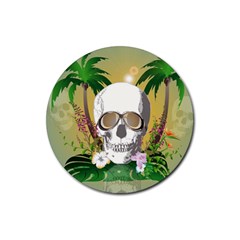 Funny Skull With Sunglasses And Palm Rubber Round Coaster (4 Pack)  by FantasyWorld7