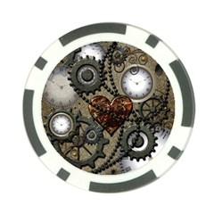 Steampunk With Clocks And Gears And Heart Poker Chip Card Guards by FantasyWorld7