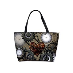 Steampunk With Clocks And Gears And Heart Shoulder Handbags by FantasyWorld7