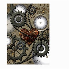 Steampunk With Clocks And Gears And Heart Large Garden Flag (two Sides) by FantasyWorld7